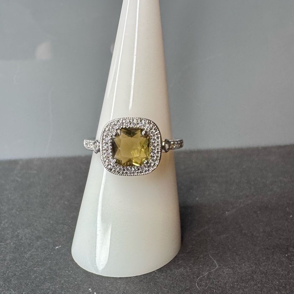 Elegant Lab Created Smokey Quartz on a Rhodium Plating Ring